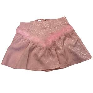 Sugar Thrillz Pink Brocade Feather Trim Mini Skirt S